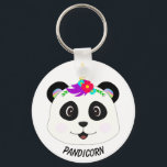 Cute Whimsical Panda Unicorn Pandicorn Keychain<br><div class="desc">Cute panda face with unicorn flower crown.</div>