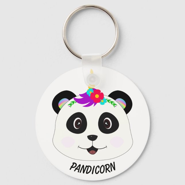Cute Whimsical Panda Unicorn Pandicorn Keychain (Front)