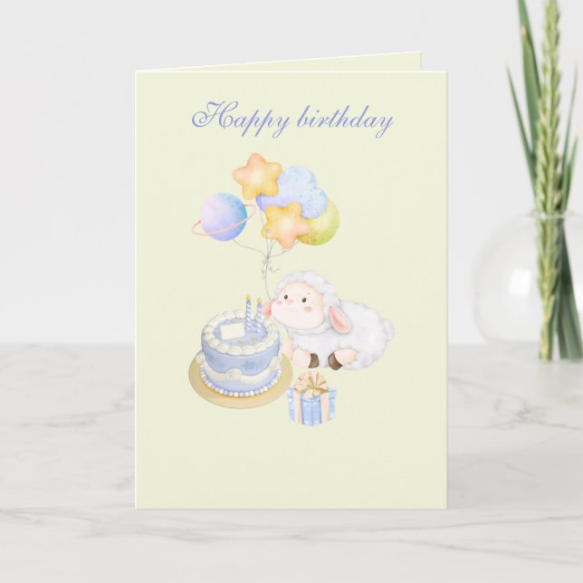Cute  whimsical Pastel Lamb Birthday Design Card (Front)