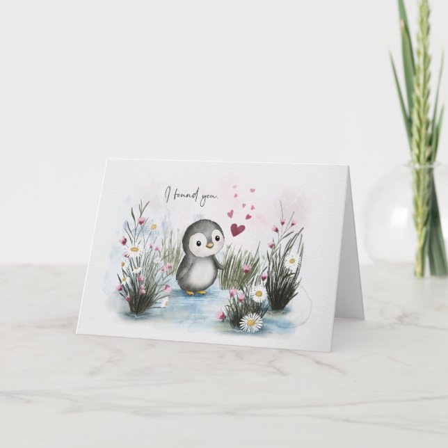 Cute Whimsical Penguin Love Valentine Card (Front)