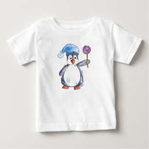 Cute Whimsical Penguin with a Lollipop Baby T-Shirt