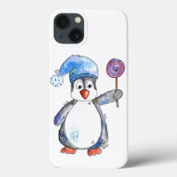 Cute Whimsical Penguin with a Lollipop