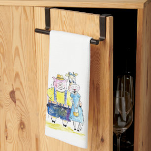 Cute Whimsical Pig and Cow Kitchen Towel