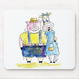 Cute Whimsical Pig and Cow Mouse Pad