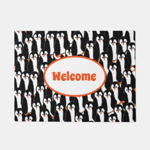 Cute Whimsical Piles of Penguins Welcome Doormat