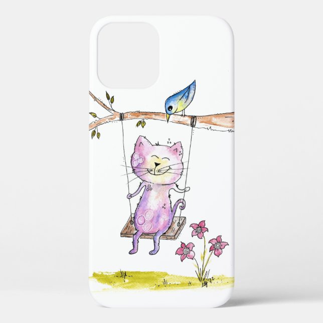 Cute Whimsical Pink Cat on Swing Case-Mate iPhone Case (Back)