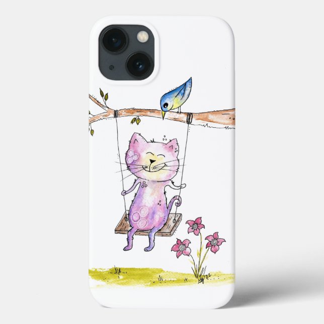Cute Whimsical Pink Cat on Swing Case-Mate iPhone Case (Back)