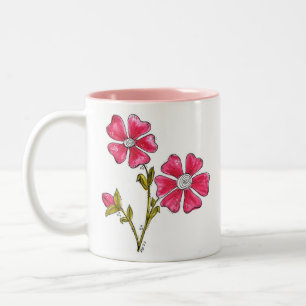 Cute Whimsical Pink Flowers Two-Tone Coffee Mug