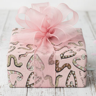 Cute & Whimsical Pink Heart Worm-ing Wishes Baby Wrapping Paper