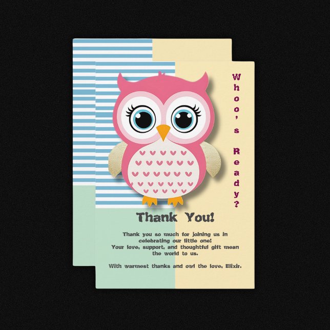 Cute Whimsical Pink Owl Baby Shower Thank You Card (Creator Uploaded)