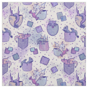 Cute Whimsical Pocket Dragons in Purple Fabric