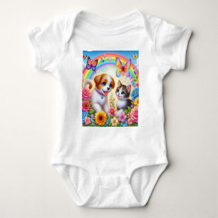 Cute/whimsical puppy/kitten rainbow baby bodysuit