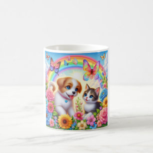 Cute/whimsical puppy/kitten rainbow coffee mug