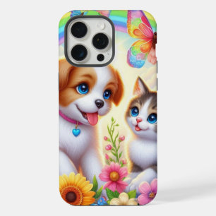 Cute/whimsical puppy/kitten rainbow iPhone 15 pro max case