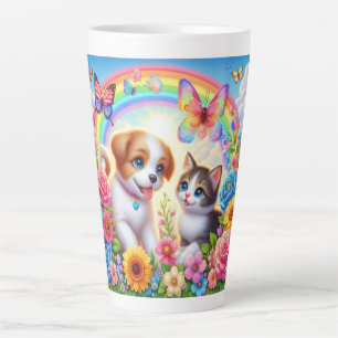 Cute/whimsical puppy/kitten rainbow latte mug