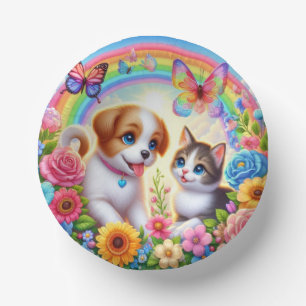 Cute/whimsical puppy/kitten rainbow paper plate