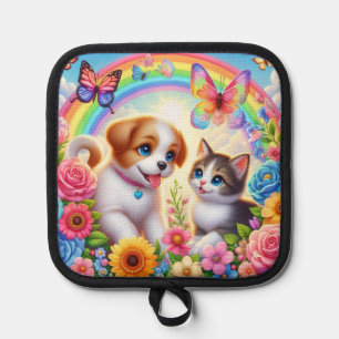 Cute/whimsical puppy/kitten rainbow pot holder