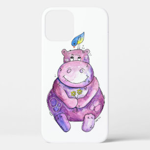 Cute Whimsical Purple Hippo iPhone 12 Case
