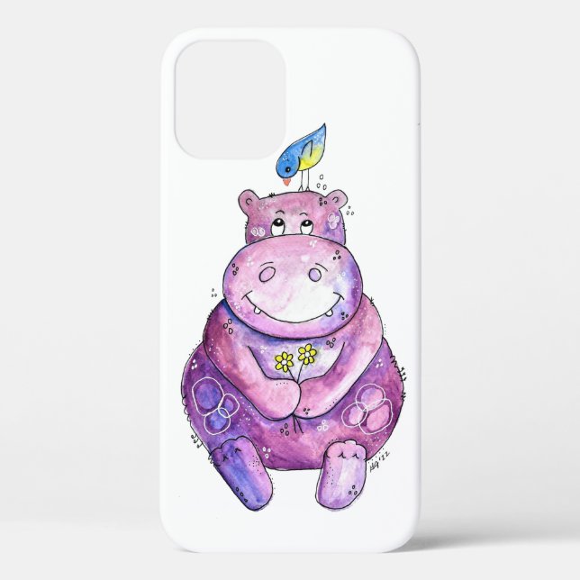 Cute Whimsical Purple Hippo Case-Mate iPhone Case (Back)