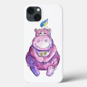Cute Whimsical Purple Hippo iPhone 13 Case