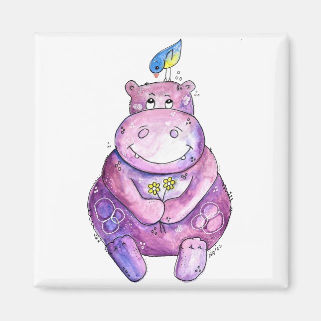 Cute Whimsical Purple Hippo Magnet (Front)