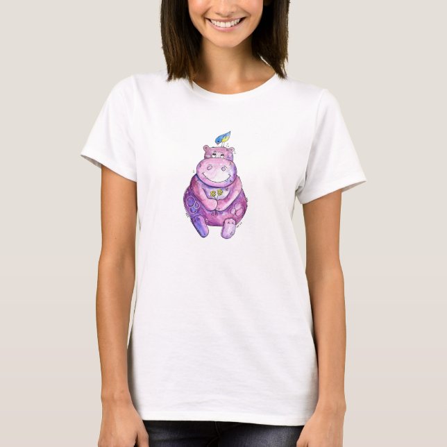 Cute Whimsical Purple Hippo T-Shirt (Front)