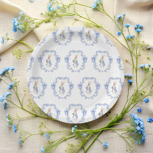 Cute Whimsical Rabbit Watercolor Baby Shower Paper Plate