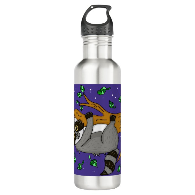 Cute Whimsical Raccoon Cartoon 710 Ml Water Bottle (Front)