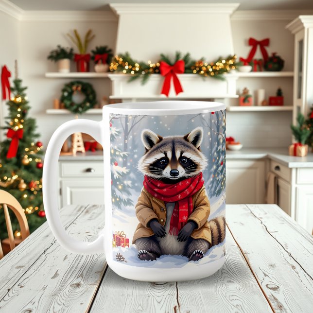 Cute Whimsical Raccoon Festive Christmas  Coffee Mug (Creator Uploaded)