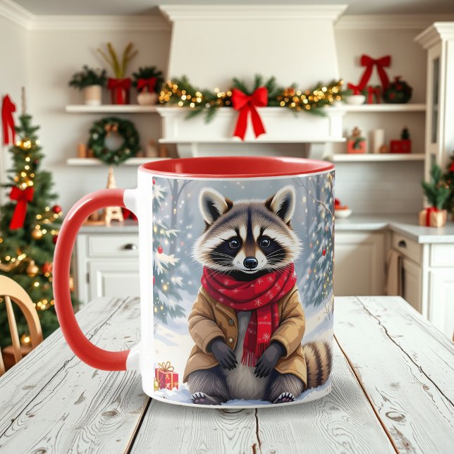 Cute Whimsical Raccoon Festive Christmas  Mug (Creator Uploaded)