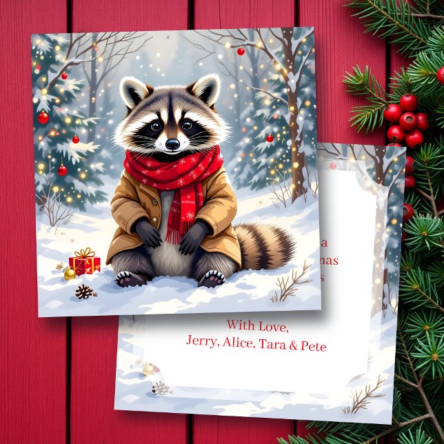 Cute Whimsical Raccoon Personalized Christmas Card (Creator Uploaded)