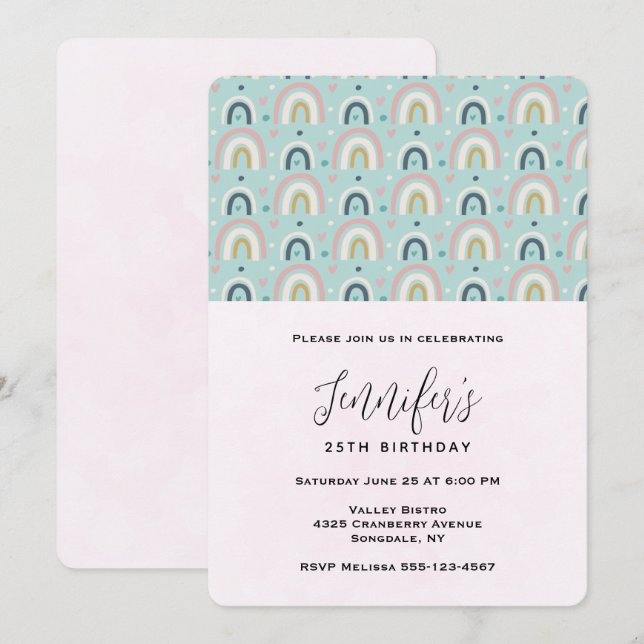 Cute Whimsical Rainbow Pattern Birthday Invitation (Front/Back)