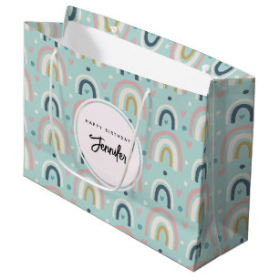 Cute Whimsical Rainbow Pattern Birthday Large Gift Bag