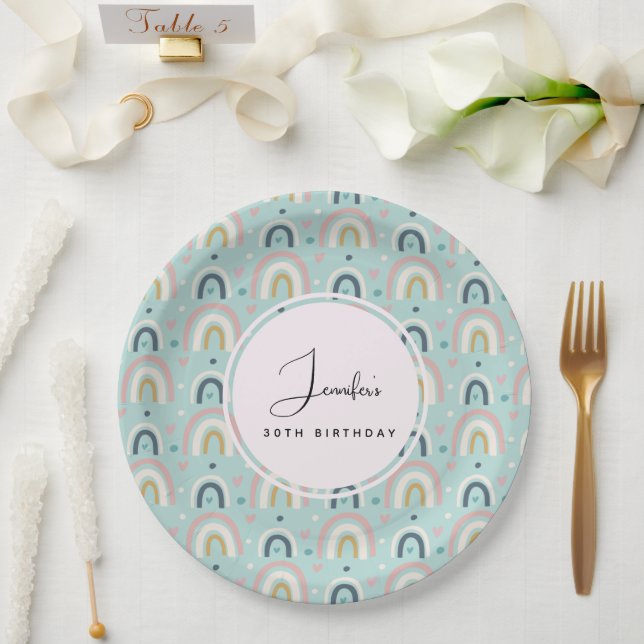Cute Whimsical Rainbow Pattern Birthday Paper Plate (Wedding)