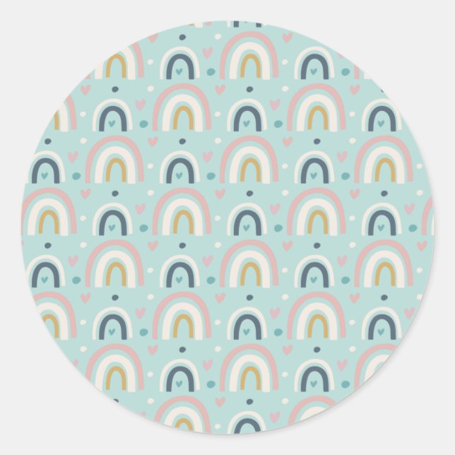 Cute Whimsical Rainbow Pattern Classic Round Sticker (Front)