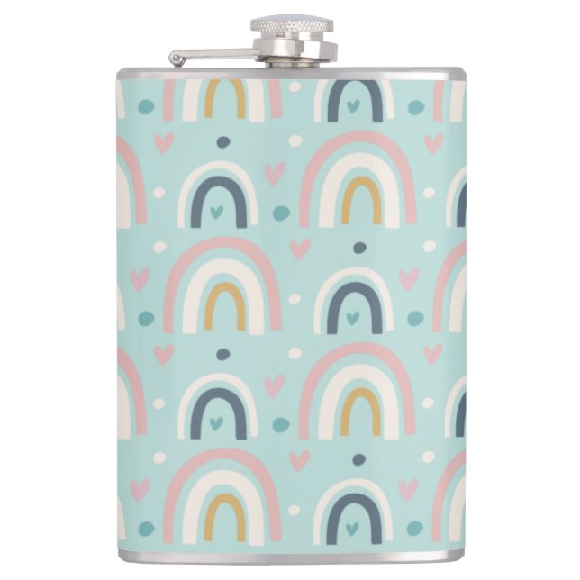 Cute Whimsical Rainbow Pattern Hip Flask (Front)