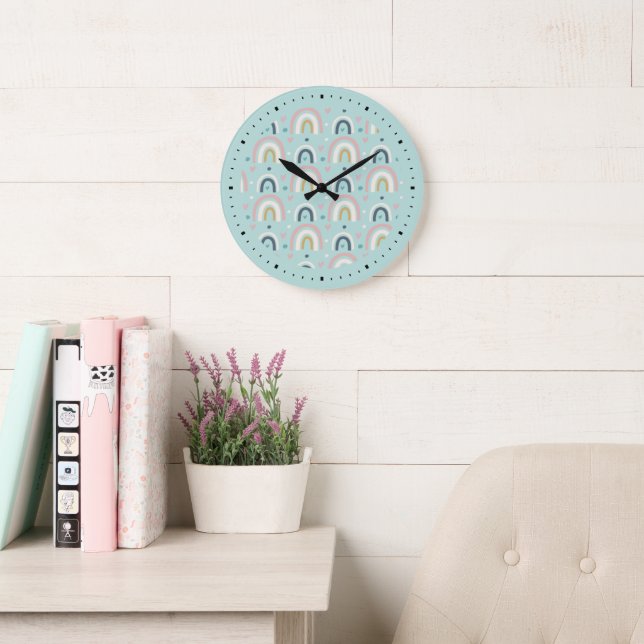 Cute Whimsical Rainbow Pattern Large Clock (Reading Room)