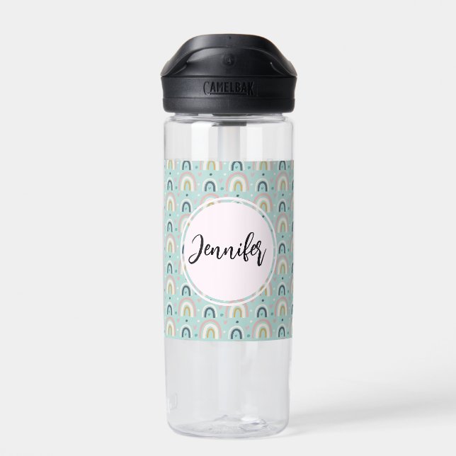 Cute Whimsical Rainbow Pattern Water Bottle (Back)