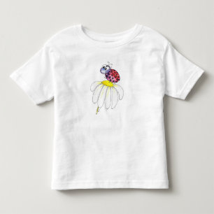 Cute Whimsical Red Ladybug on a White Flower Toddler T-shirt