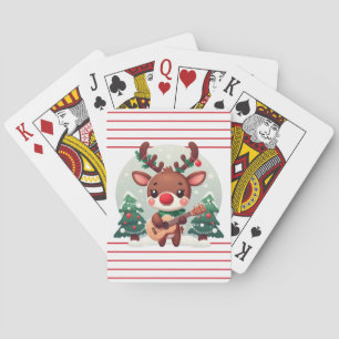 Cute Whimsical Reindeer with guitar Playing Cards