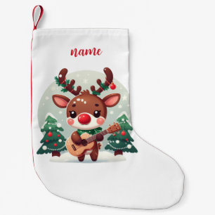 Cute Whimsical Reindeer with guitar Small Christmas Stocking