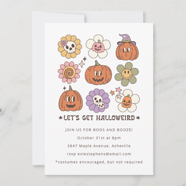 Cute Whimsical Retro Pumpkin Face Halloween Party Invitation (Front)