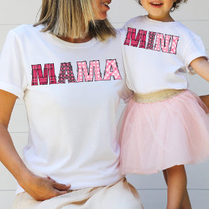Cute Whimsical Rustic Pink Plaid Letters Mini Girl T-Shirt