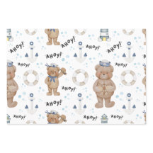 Cute Whimsical Sailor Bear Nautical Gift Wrap