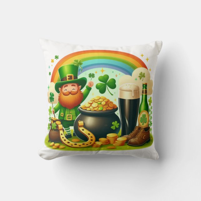 Cute, whimsical Saint Patrick's Day Throw Pillow (Front)