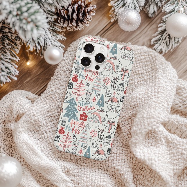 Cute Whimsical Santa Christmas Tree Pattern Pink iPhone Case (Creator Uploaded)