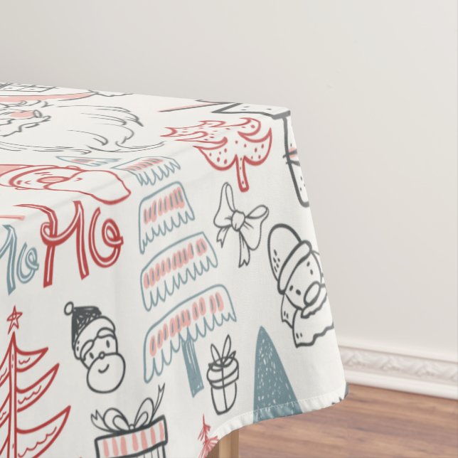 Cute Whimsical Santa Christmas Tree Pattern Pink Tablecloth (In Situ)