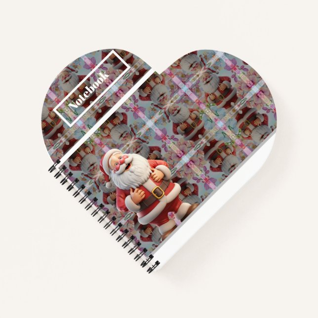 Cute Whimsical Santa Claus with Floral Notebook (Front)