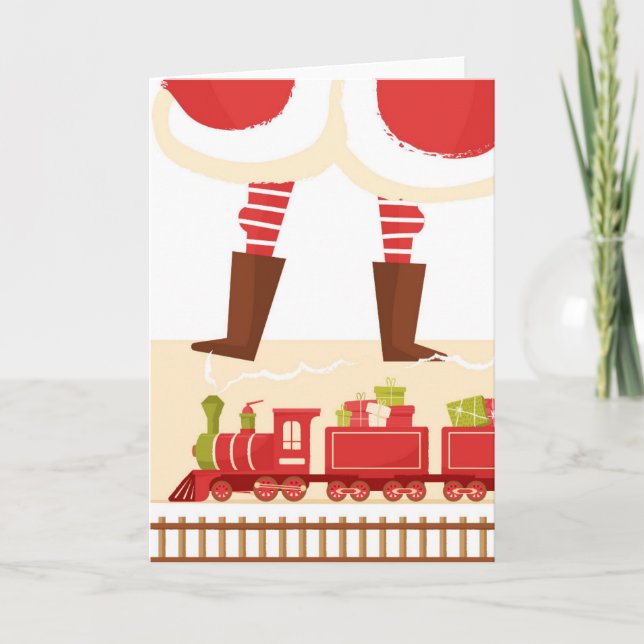 Cute Whimsical Santa Train Funny Blank Christmas Holiday Card (Front)