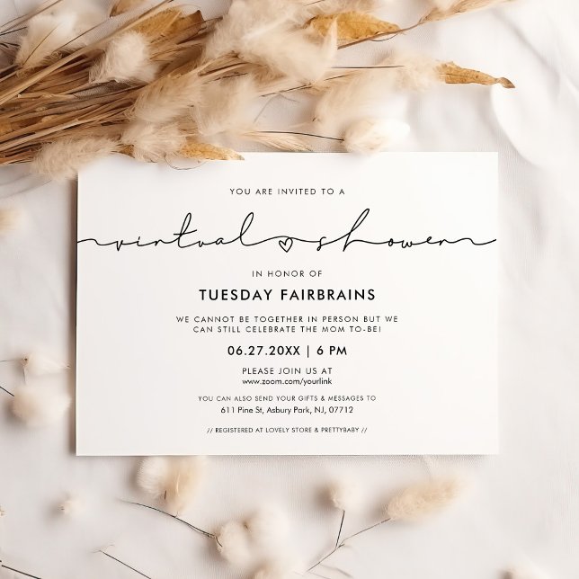 Cute whimsical script Virtual baby shower Invitation (Creator Uploaded)